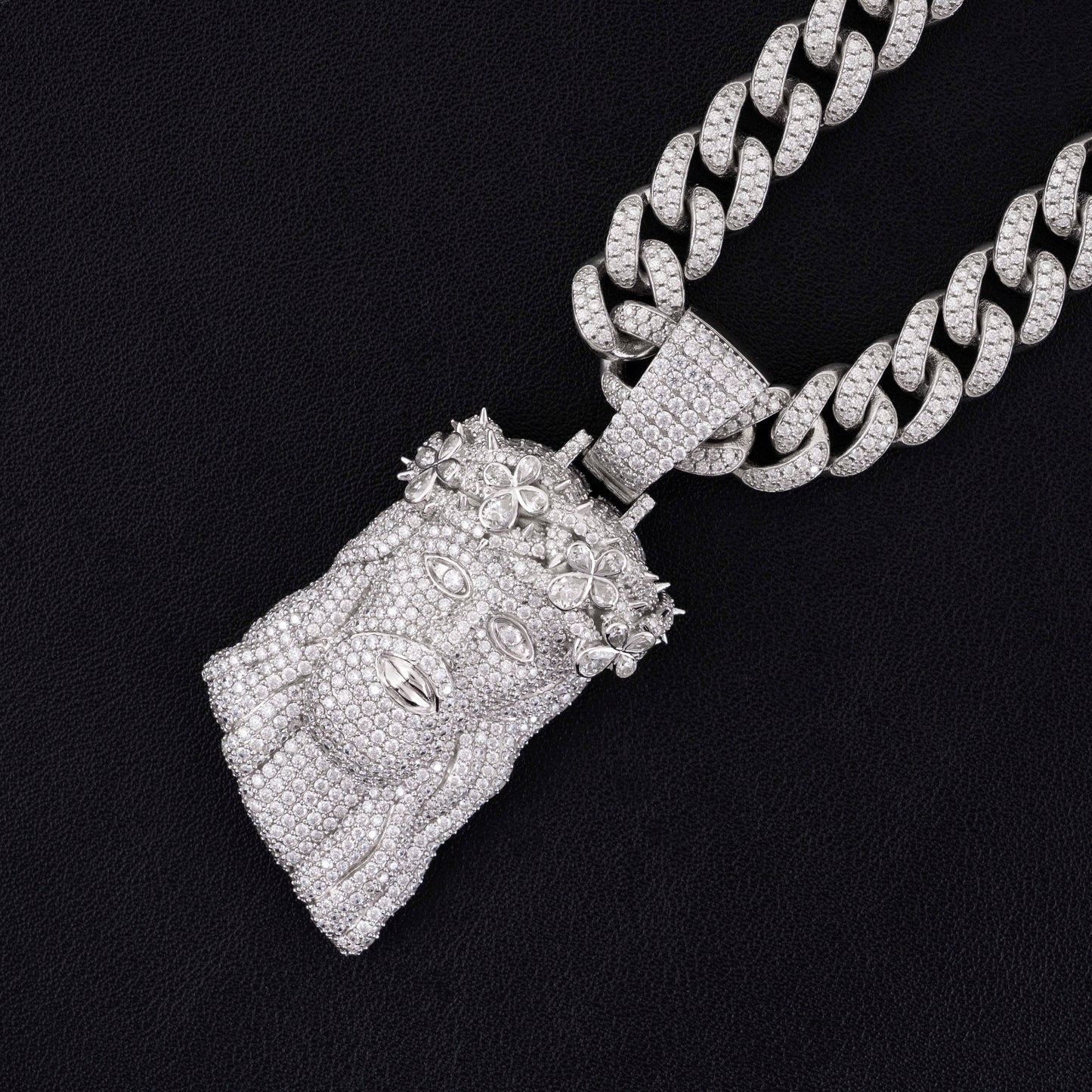Moissanite Jesus Pendant Flower Crown 14K Gold