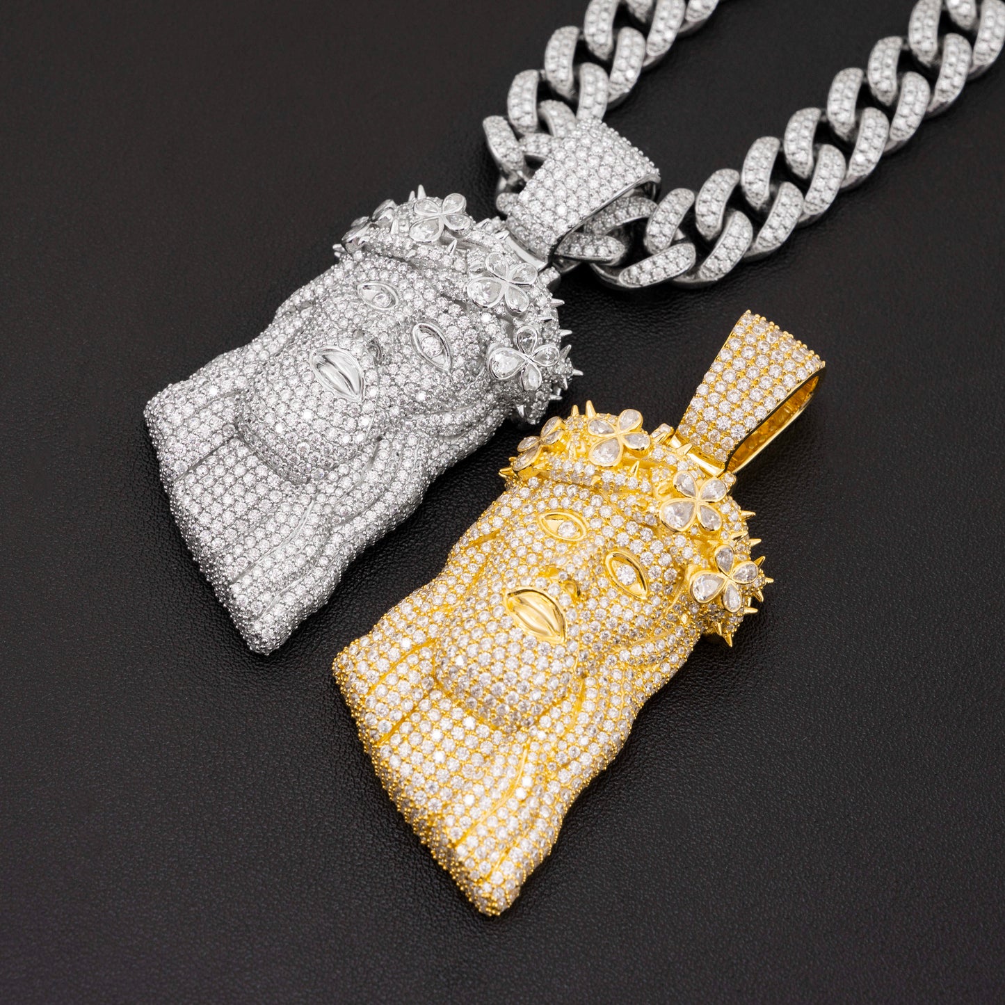 Moissanite Jesus Pendant Flower Crown 14K Gold