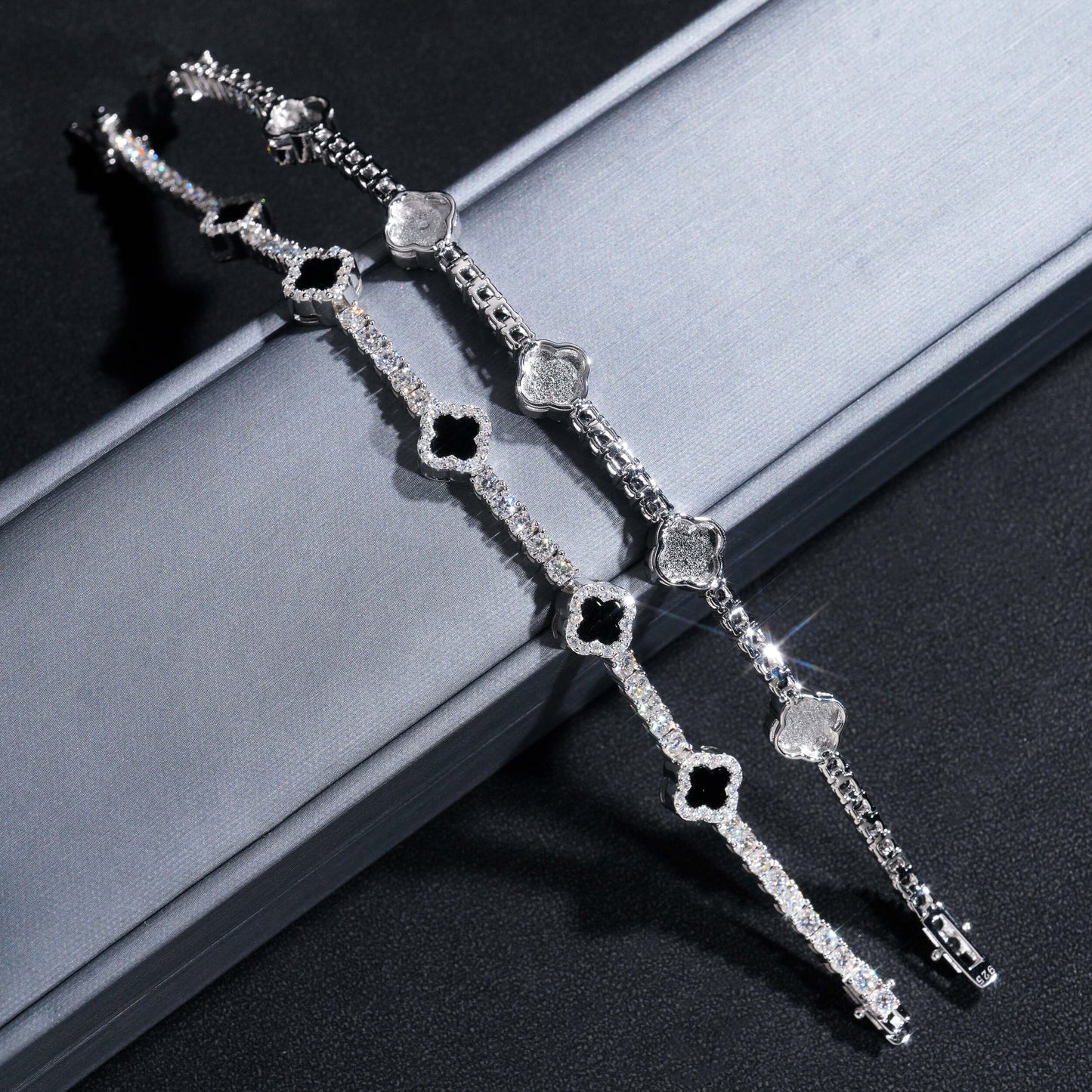 Moissanite Clover Tennis Bracelet 14K Gold