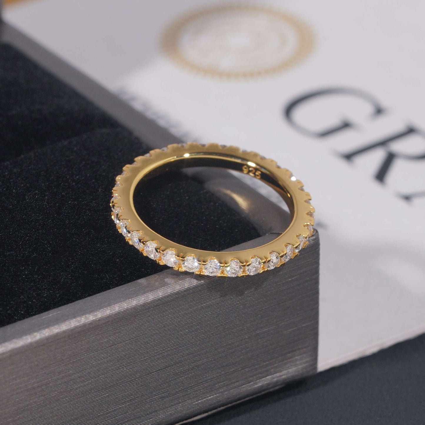 Moissanite Crystal Band Ring 14K Gold