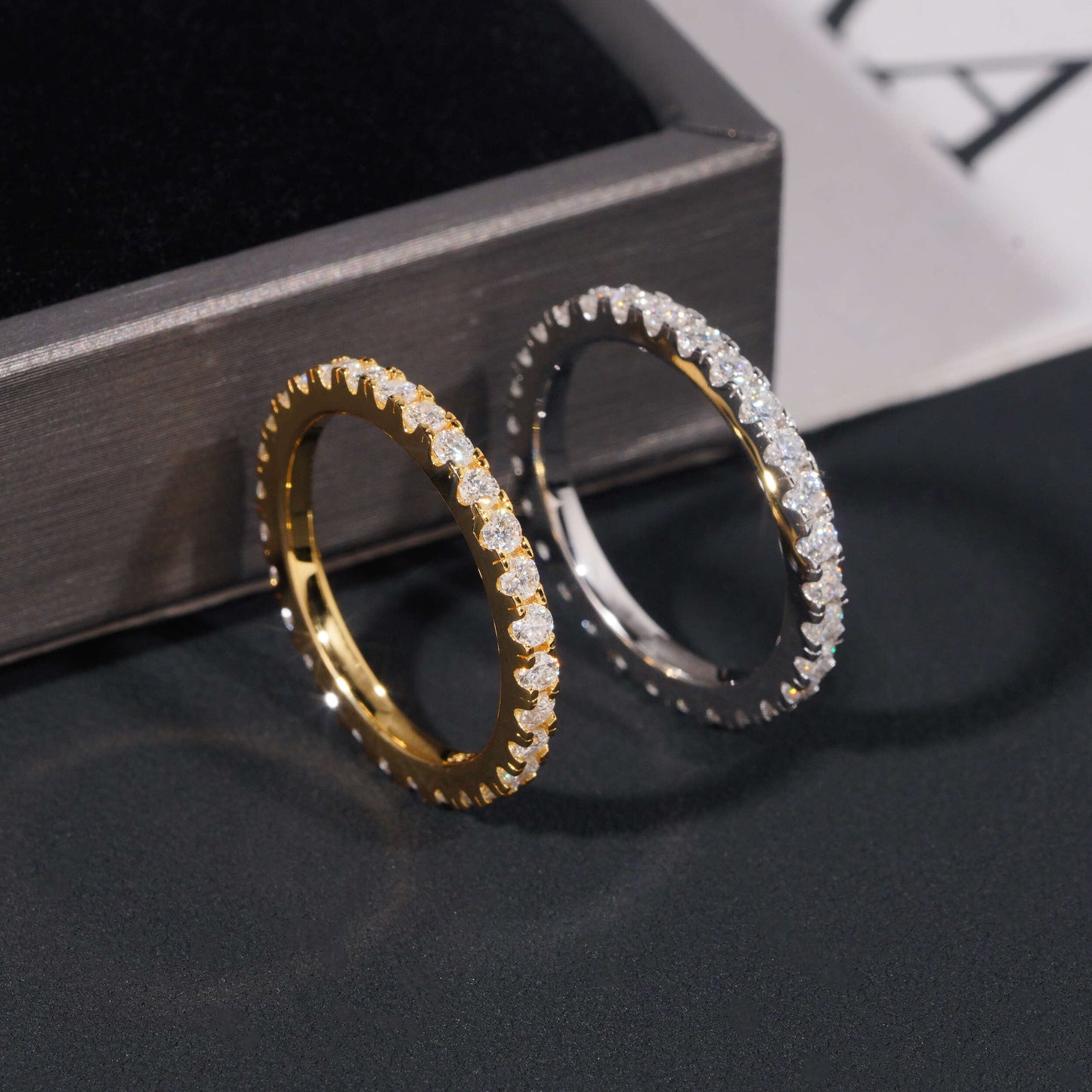 Moissanite Crystal Band Ring 14K Gold