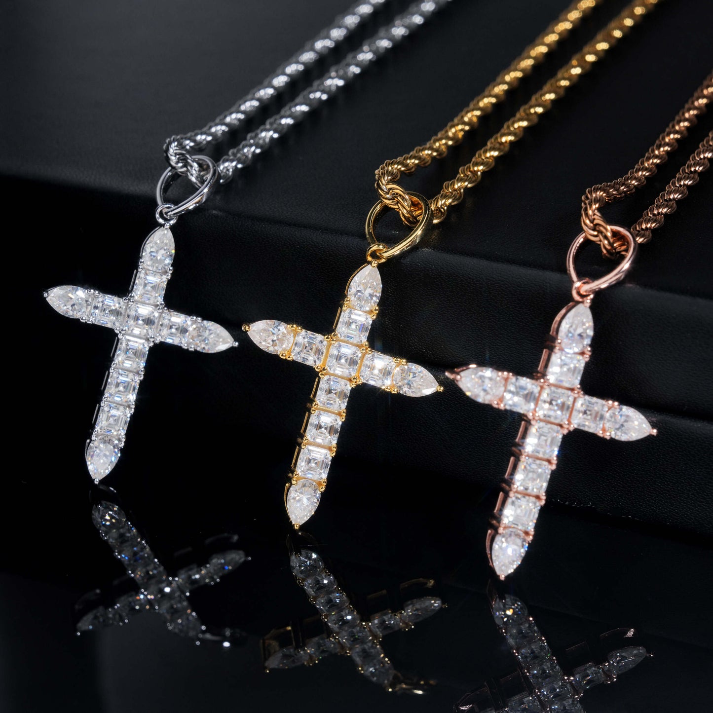 Moissanite Ascension Cross Pendant 14K Gold