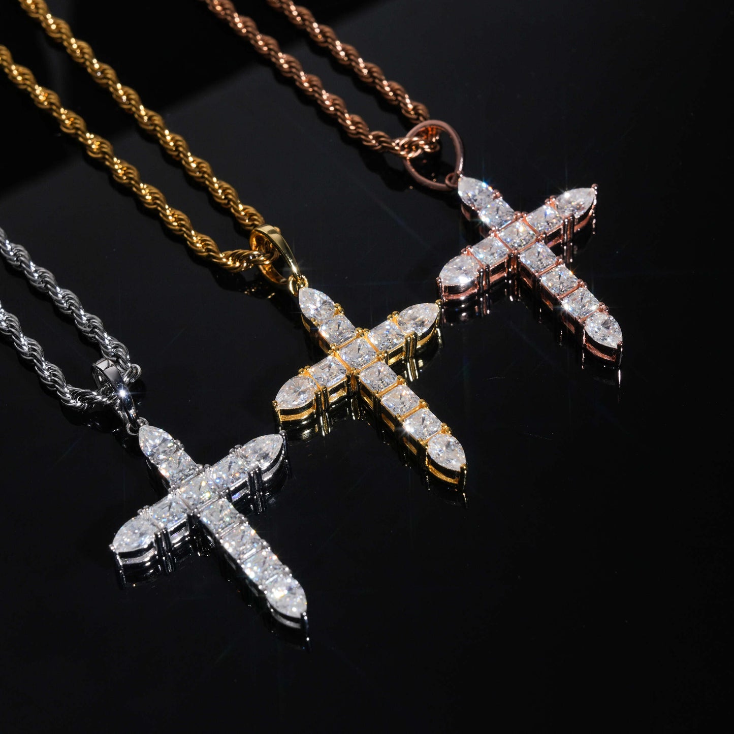 Moissanite Ascension Cross Pendant 14K Gold