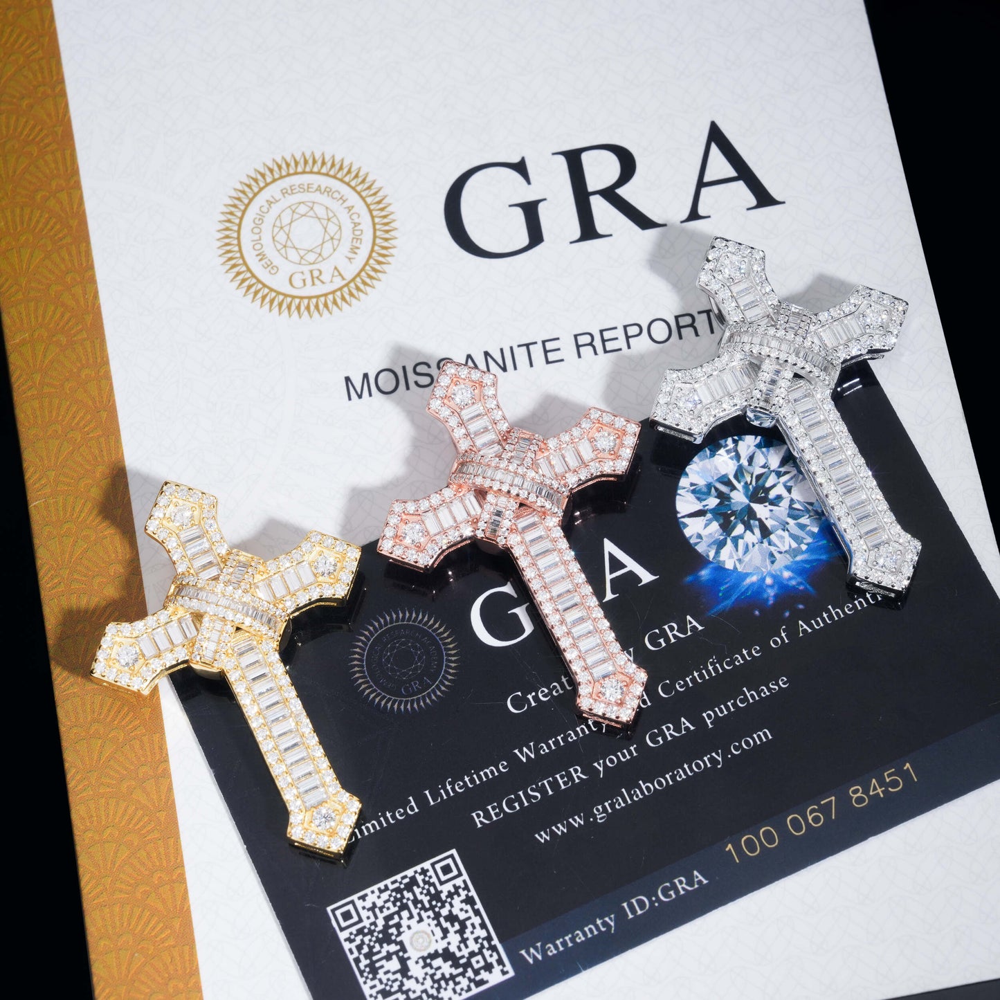 Moissanite Chained Cross Pendant 14K Gold