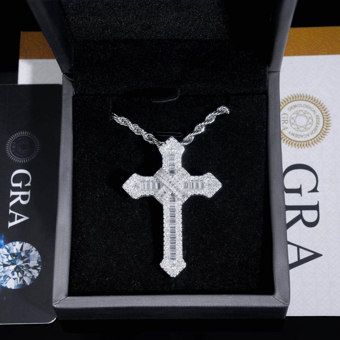 Moissanite Chained Cross Pendant 14K Gold