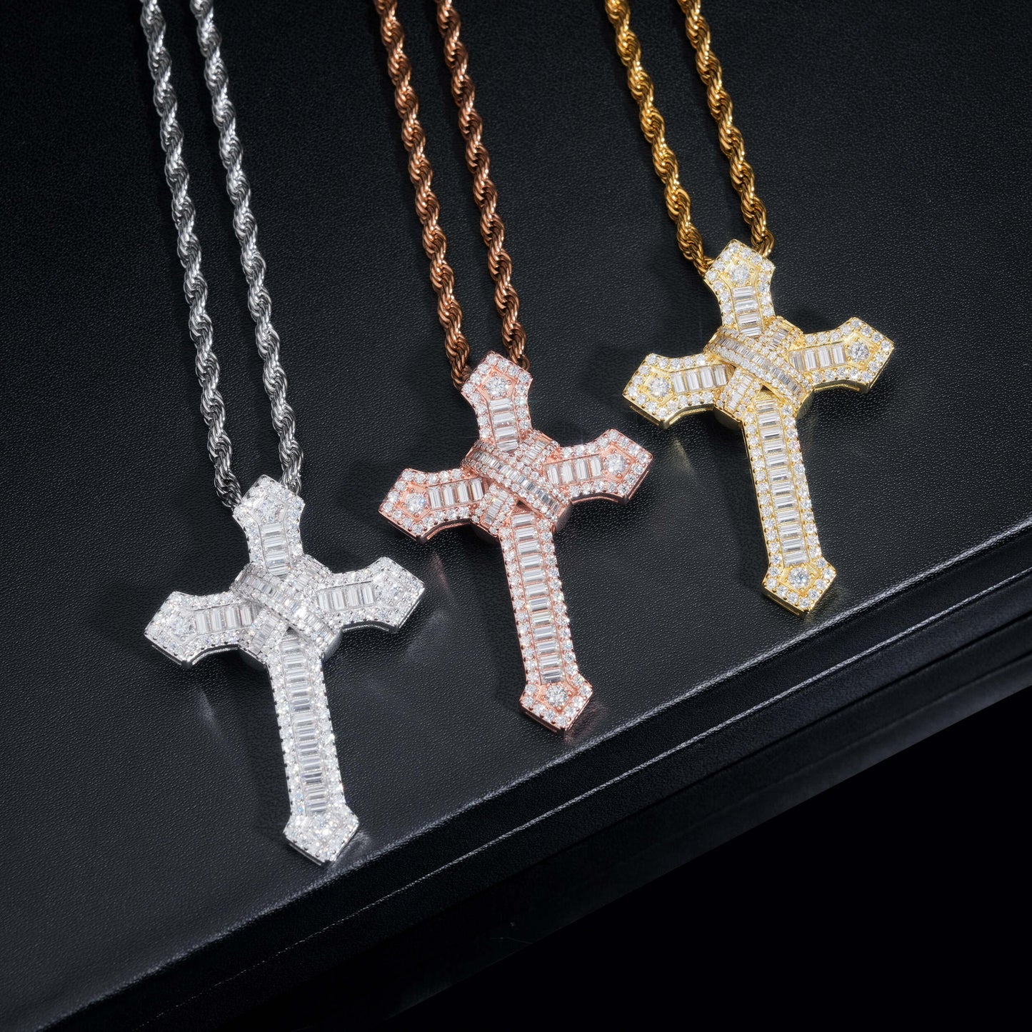 Moissanite Chained Cross Pendant 14K Gold