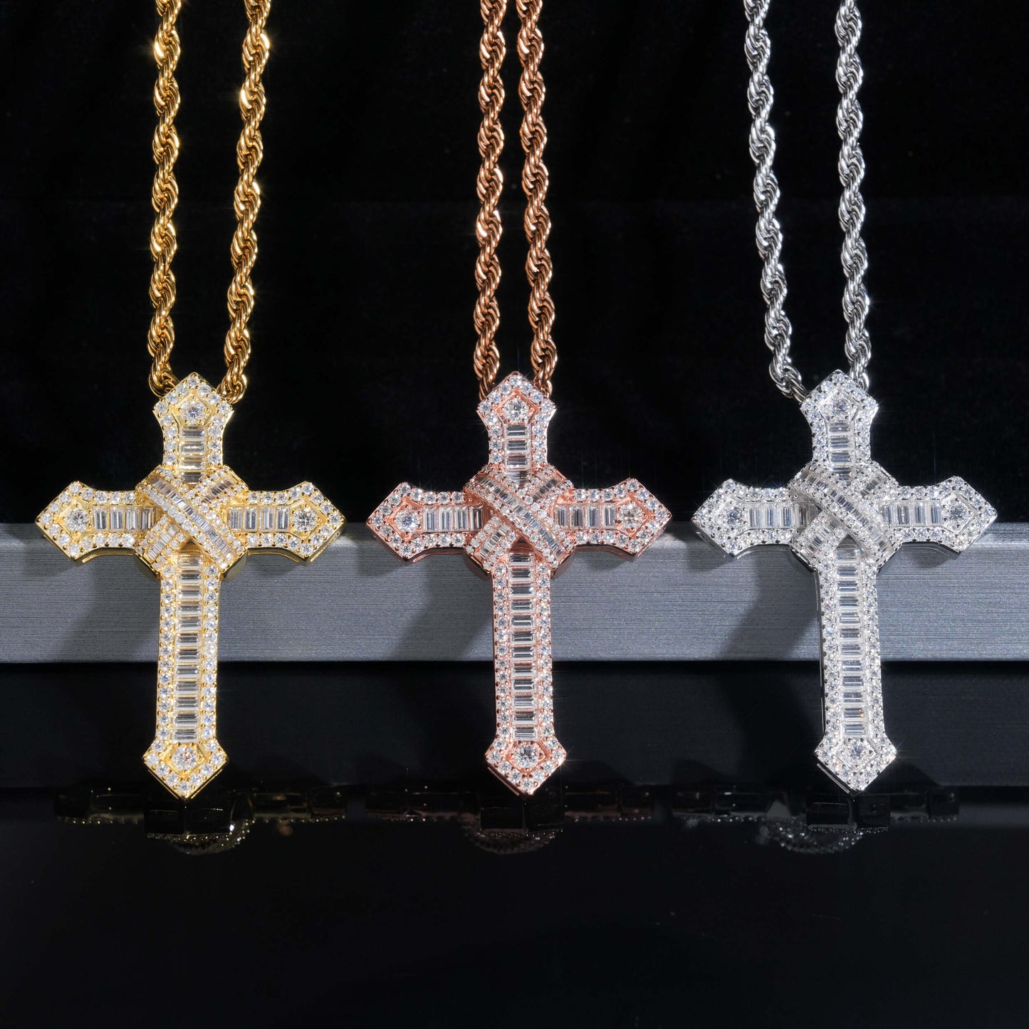 Moissanite Chained Cross Pendant 14K Gold