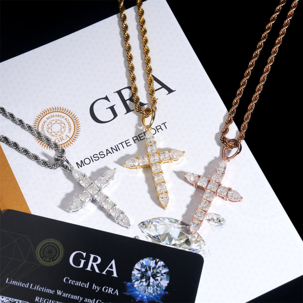 Moissanite Ascension Cross Pendant 14K Gold