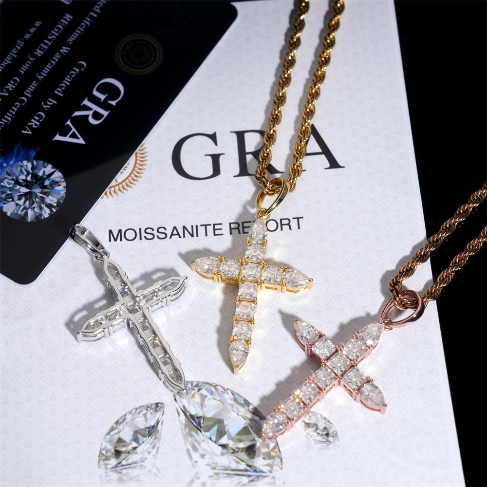 Moissanite Ascension Cross Pendant 14K Gold