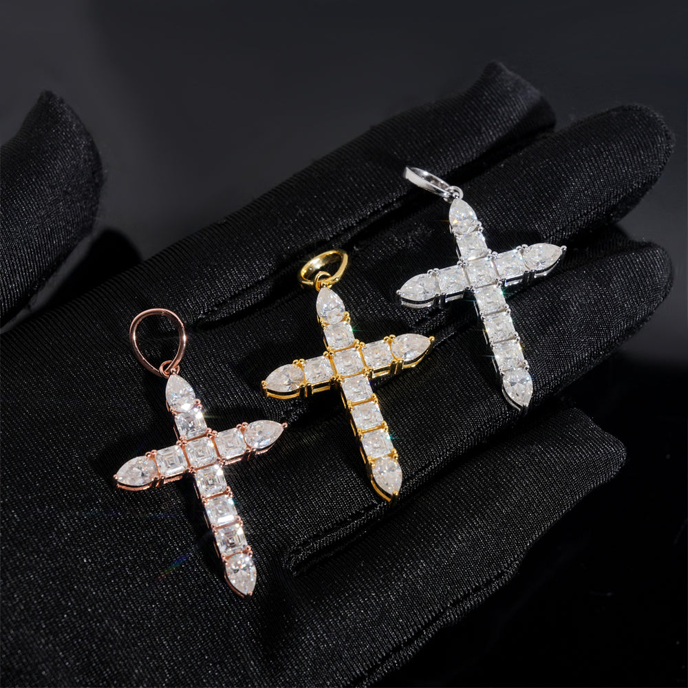 Moissanite Ascension Cross Pendant 14K Gold