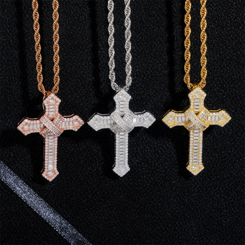 Moissanite Chained Cross Pendant 14K Gold