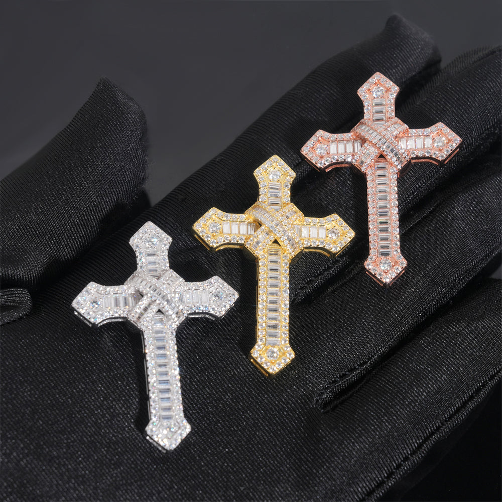 Moissanite Chained Cross Pendant 14K Gold