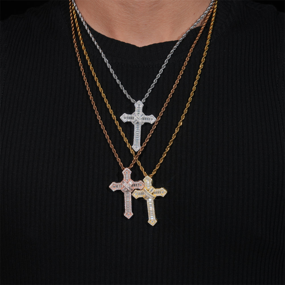 Moissanite Chained Cross Pendant 14K Gold