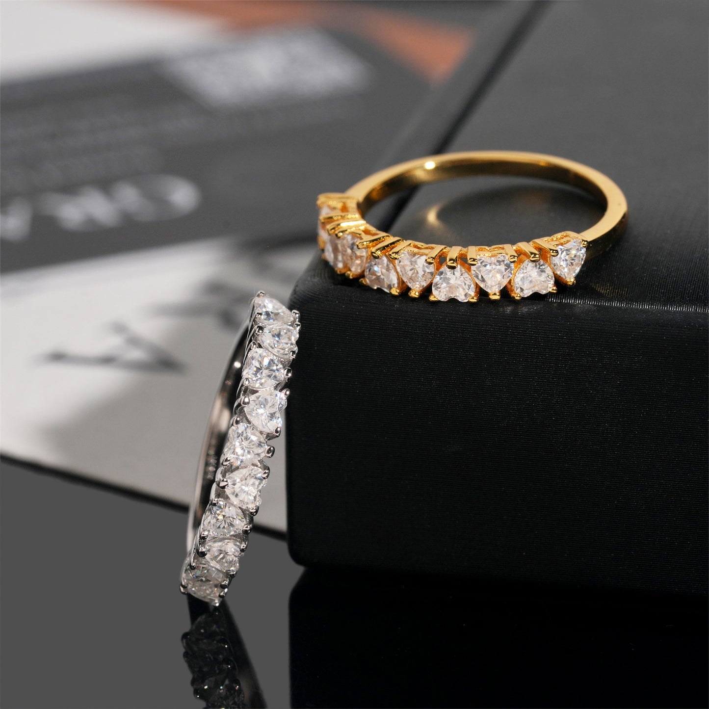 Moissanite Hearts Ring 14K Gold