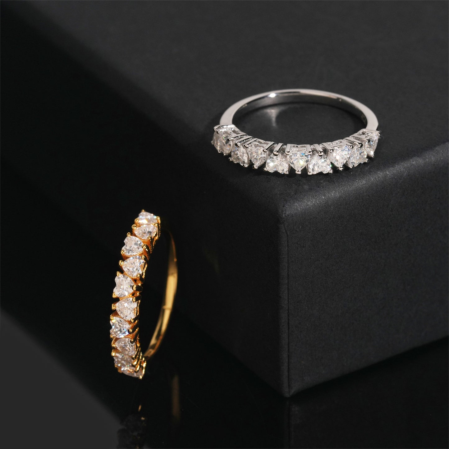 Moissanite Hearts Ring 14K Gold