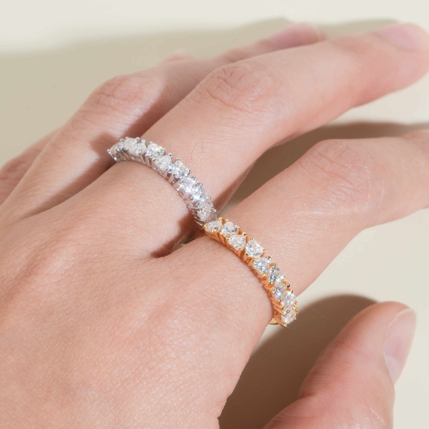 Moissanite Hearts Ring 14K Gold