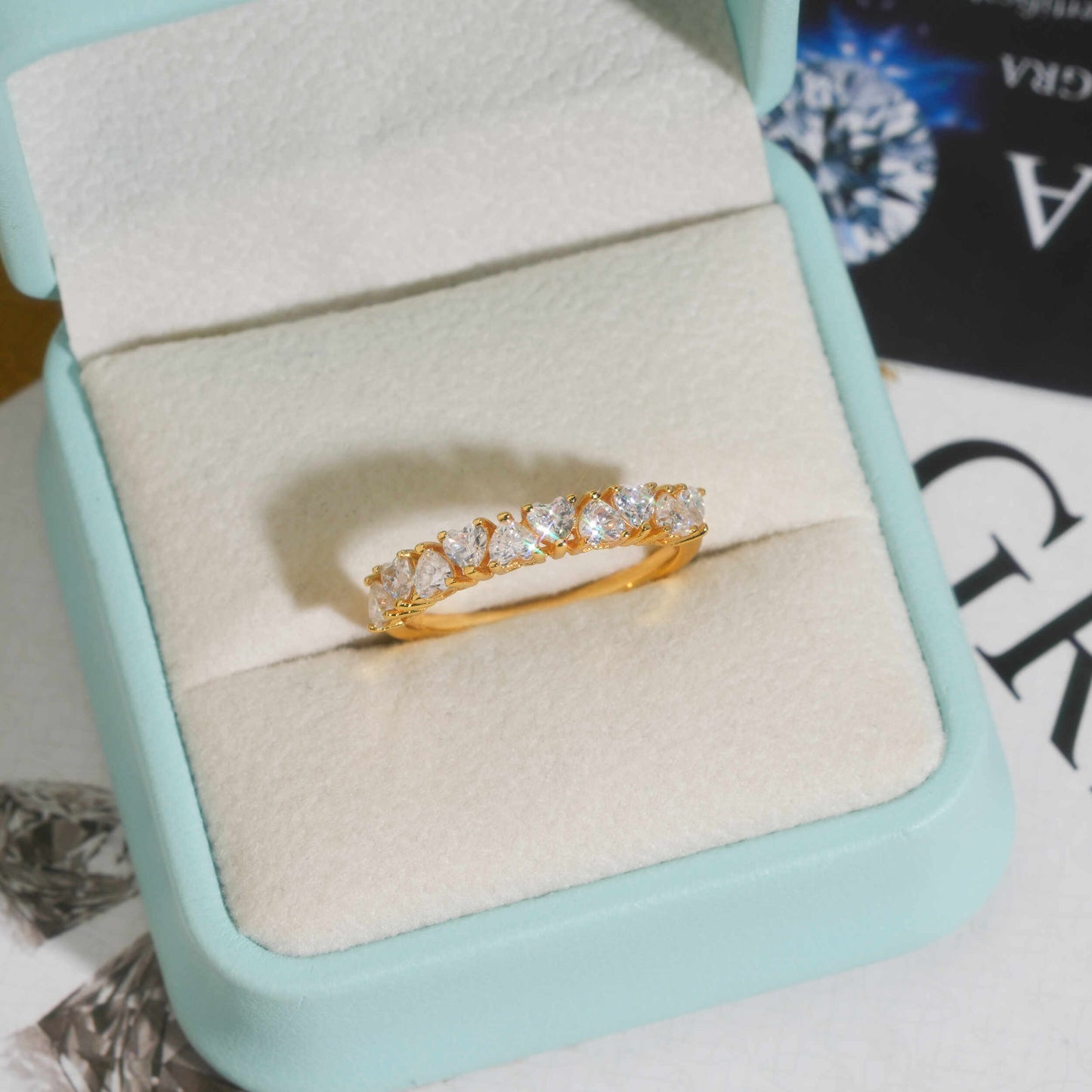 Moissanite Hearts Ring 14K Gold