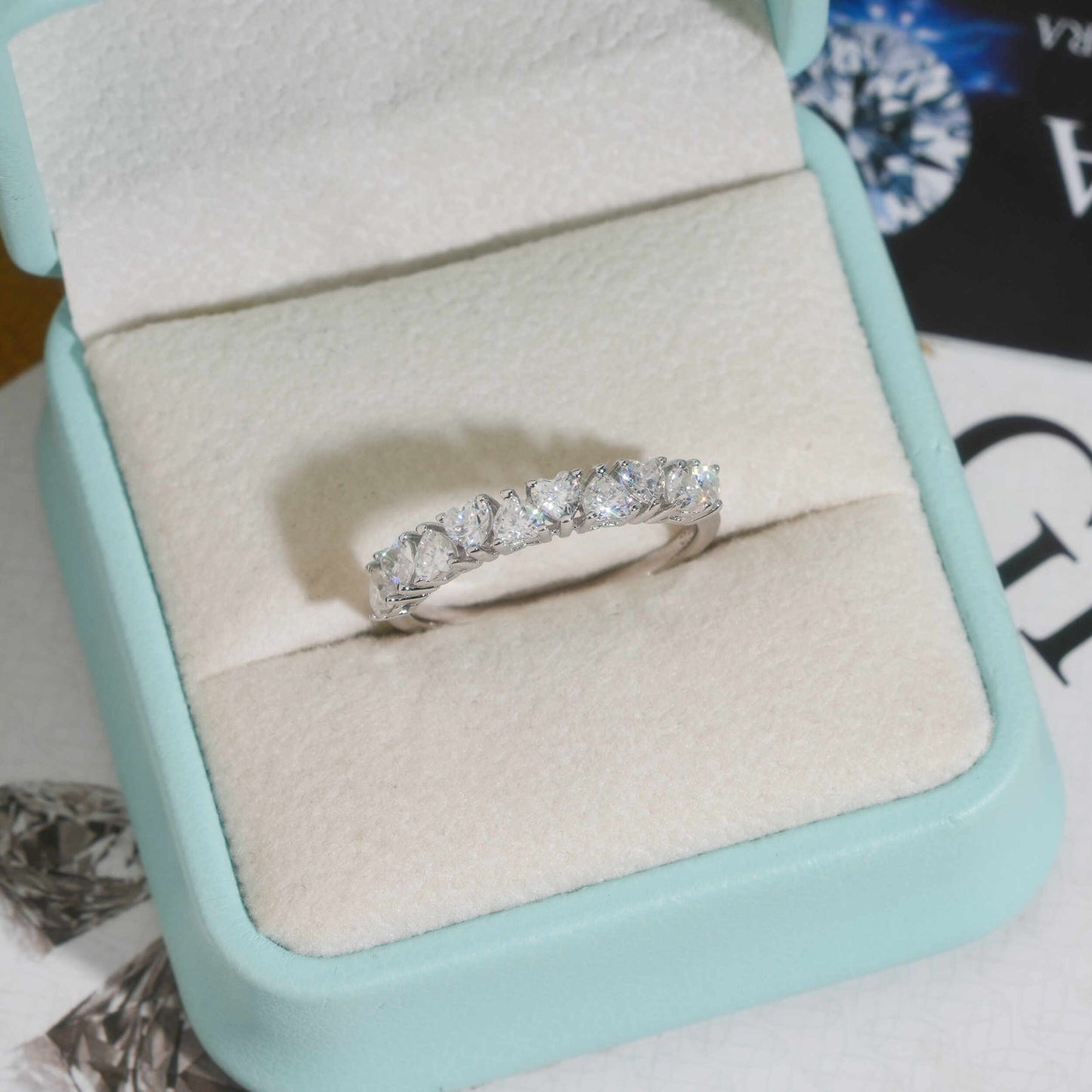 Moissanite Hearts Ring 14K Gold