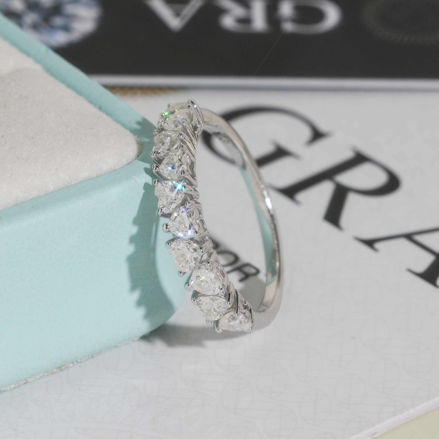 Moissanite Hearts Ring 14K Gold