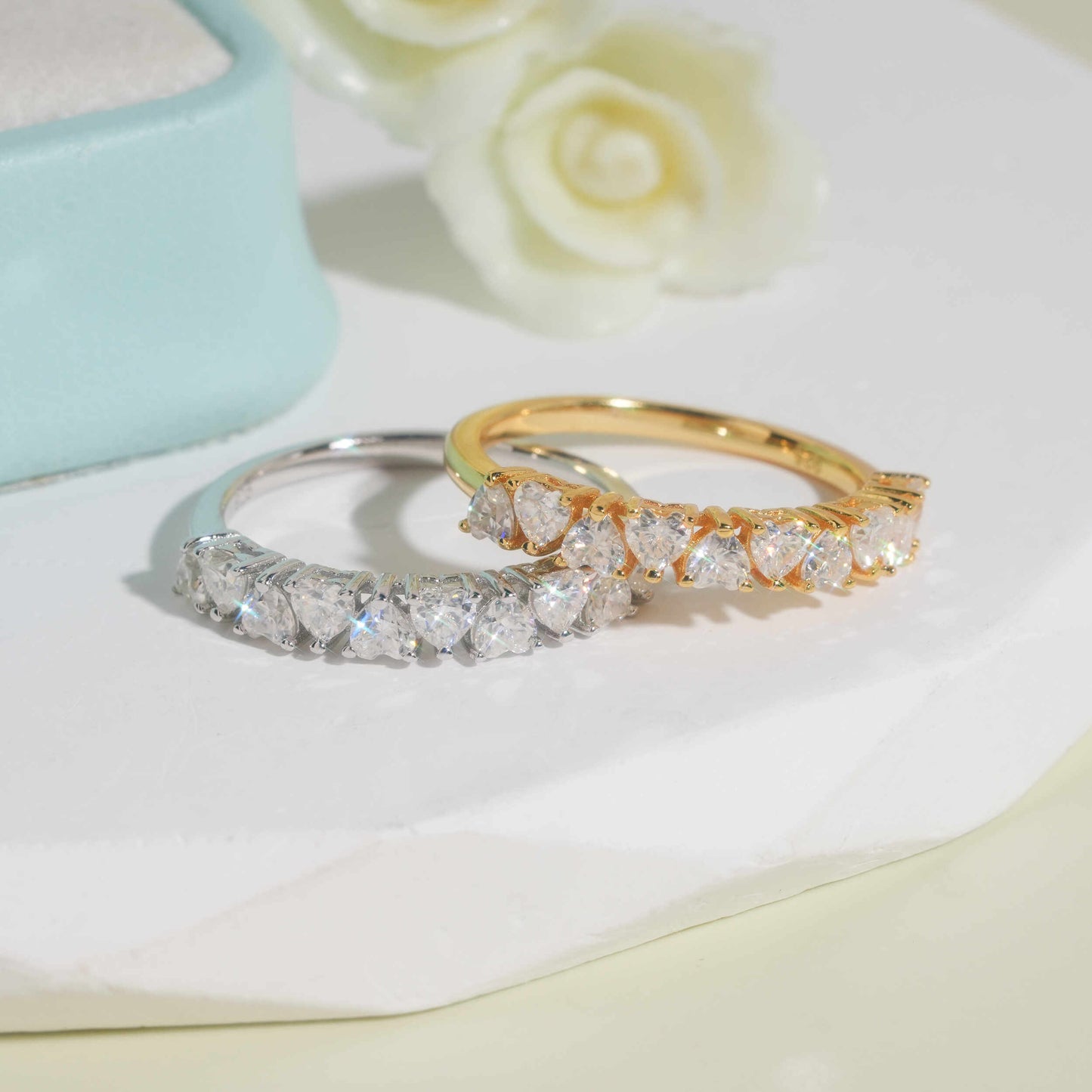 Moissanite Hearts Ring 14K Gold