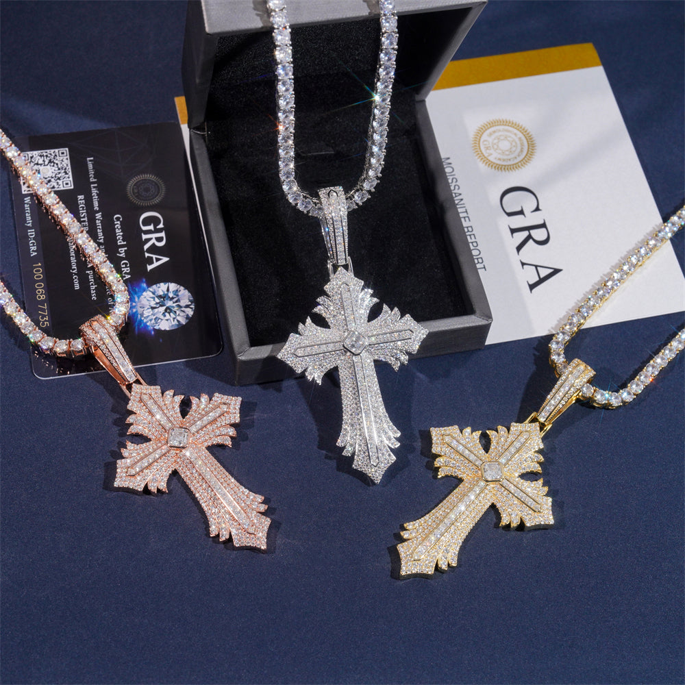Moissanite Abstract Cross Pendant 14K Gold