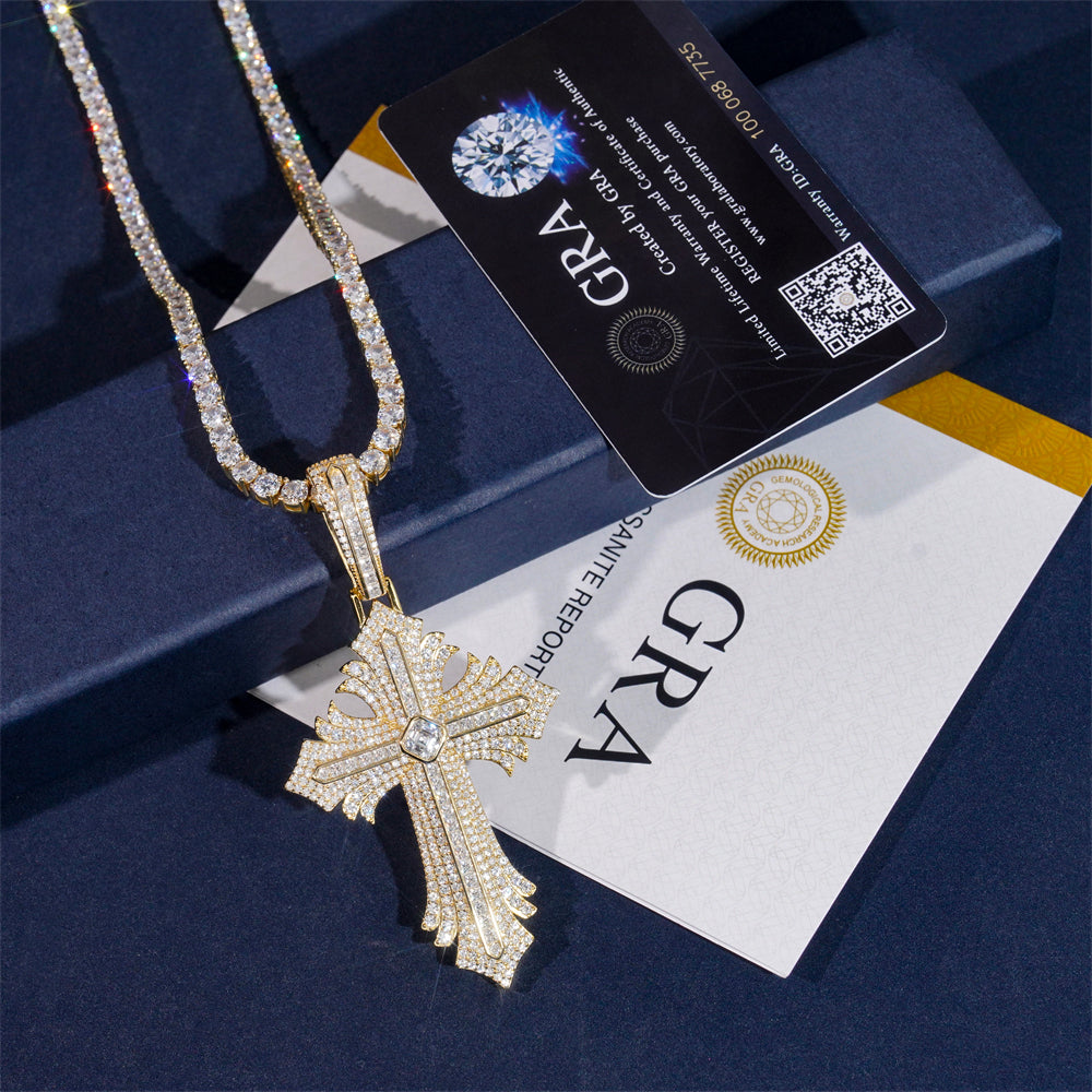 Moissanite Abstract Cross Pendant 14K Gold