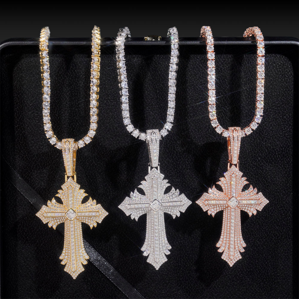 Moissanite Abstract Cross Pendant 14K Gold
