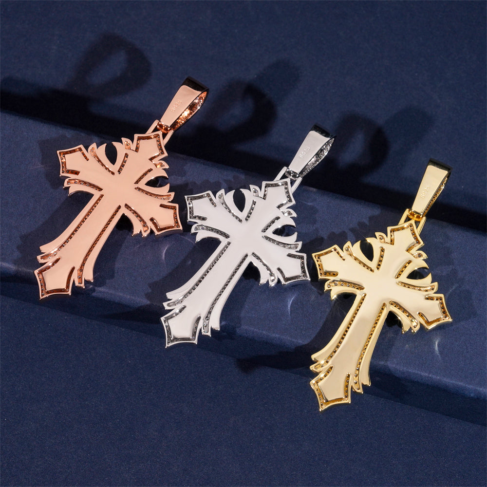 Moissanite Abstract Cross Pendant 14K Gold