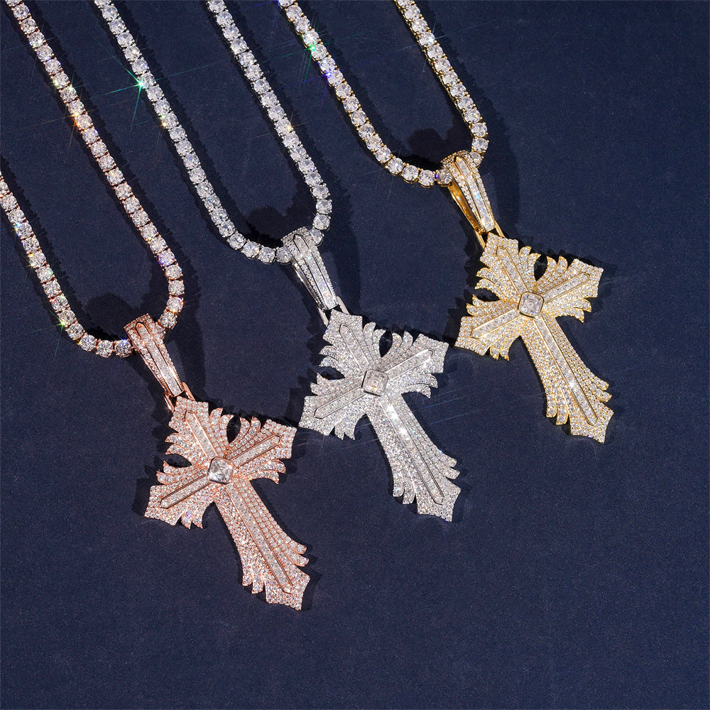 Moissanite Abstract Cross Pendant 14K Gold