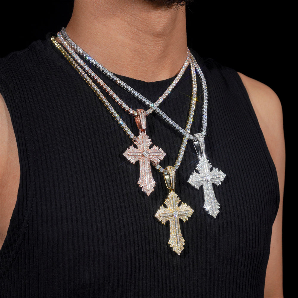 Moissanite Abstract Cross Pendant 14K Gold