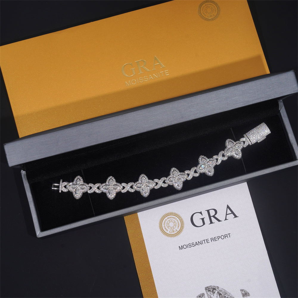 Moissanite Flower Bracelet 14K Gold