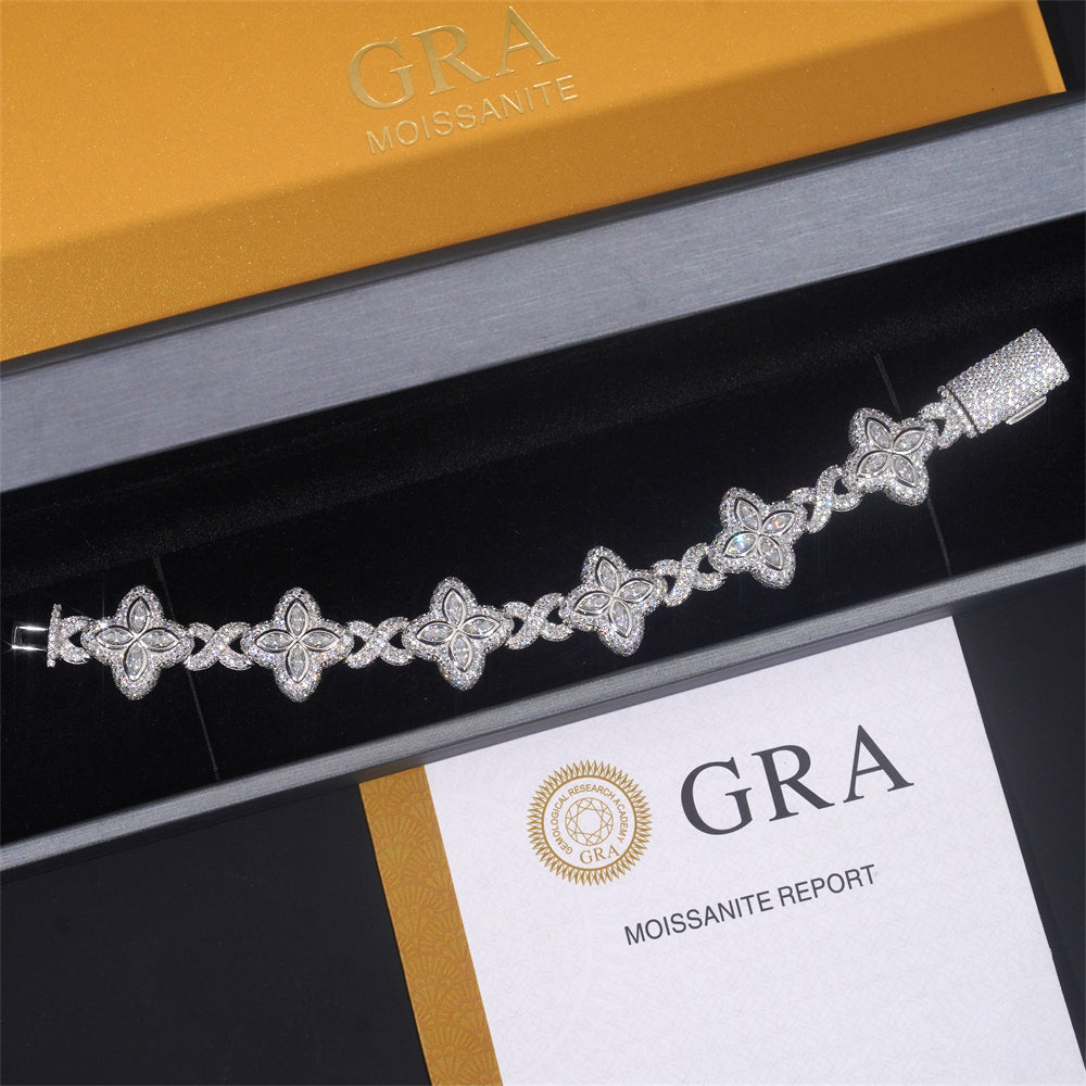 Moissanite Flower Bracelet 14K Gold
