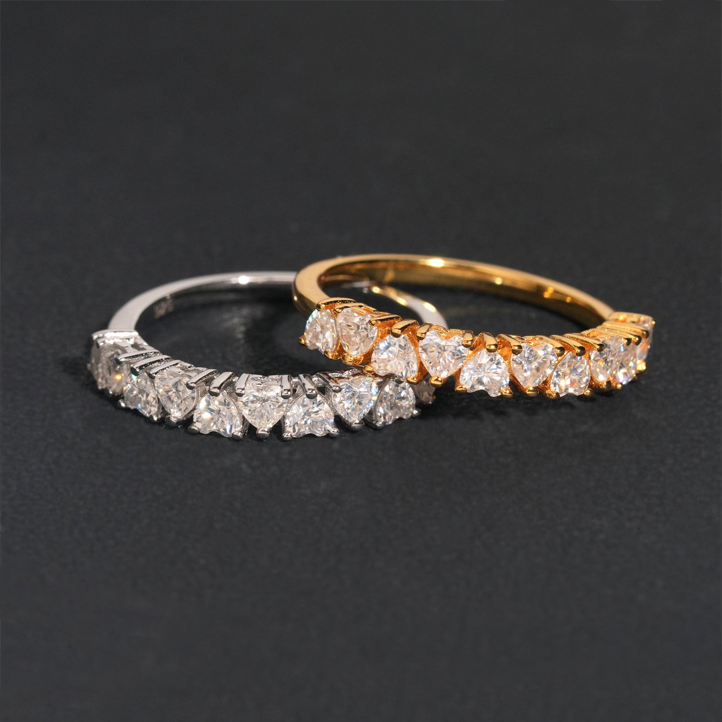 Moissanite Hearts Ring 14K Gold