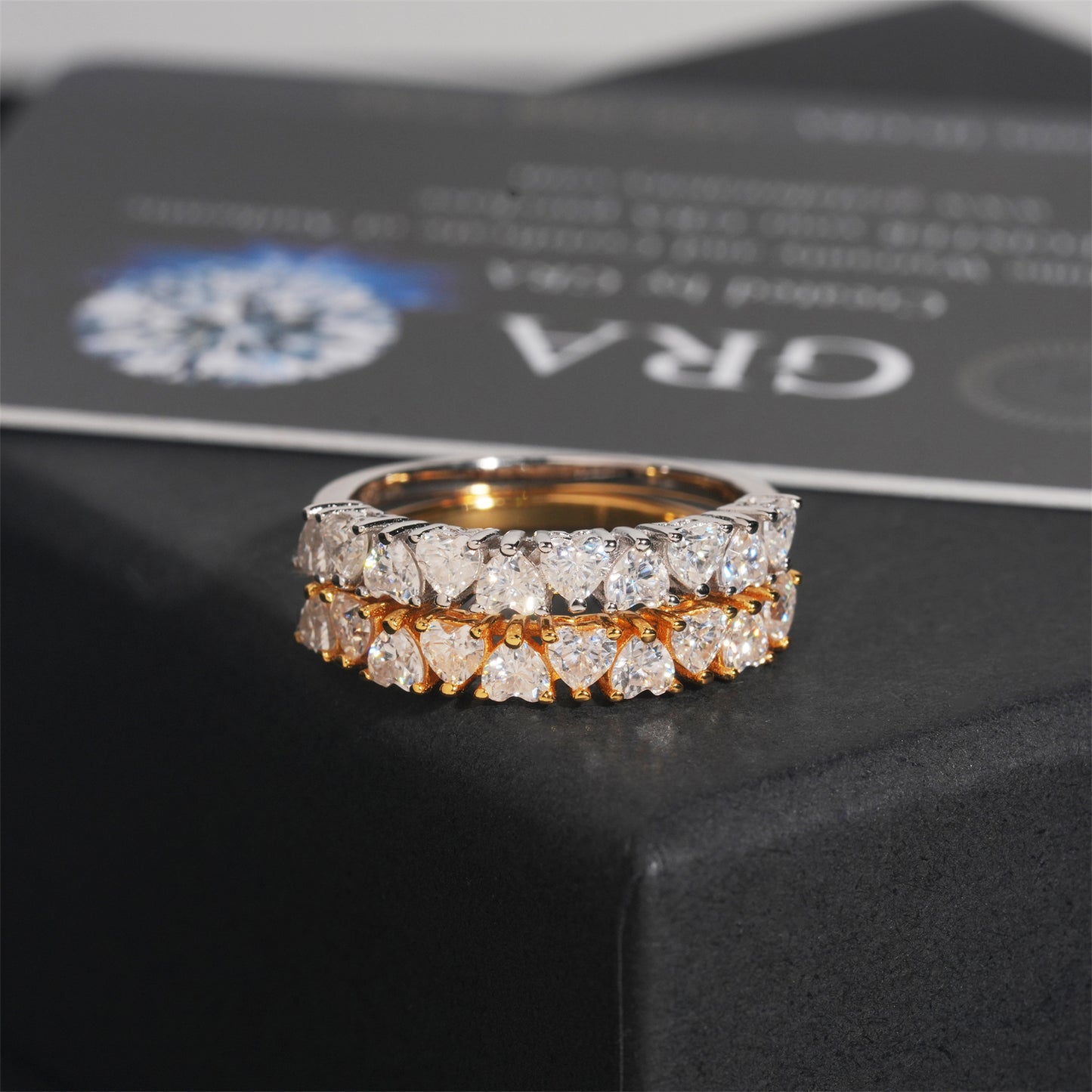 Moissanite Hearts Ring 14K Gold