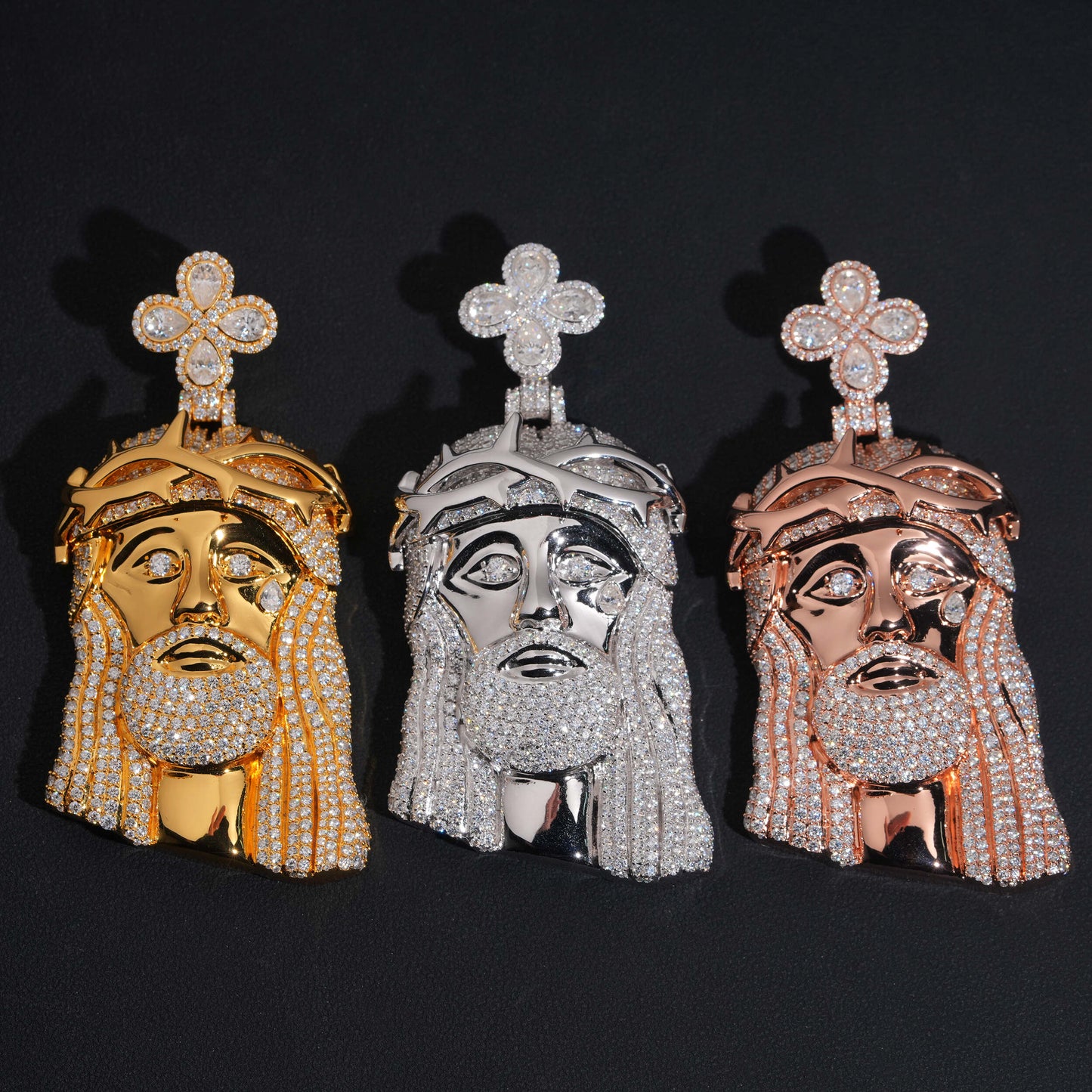 Moissanite Jesus Face Pendant 14K Gold