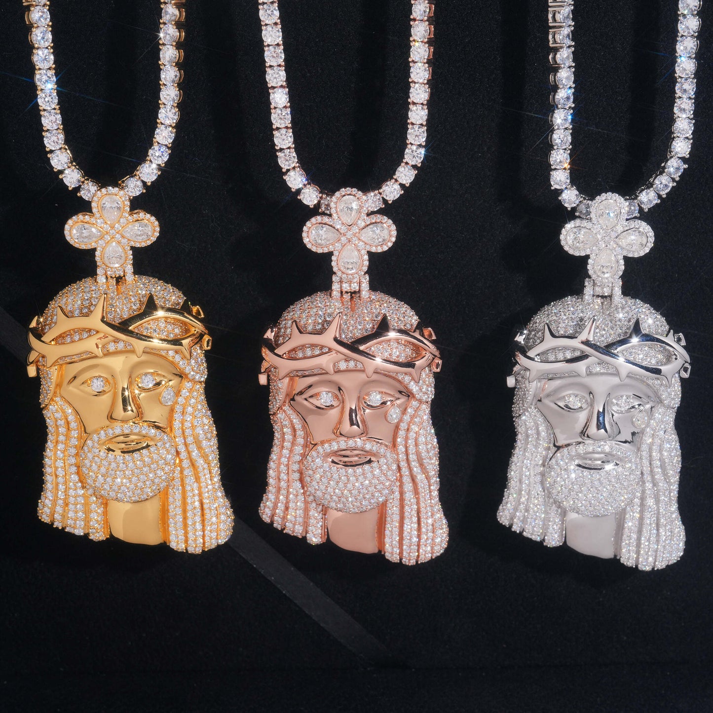 Moissanite Jesus Face Pendant 14K Gold