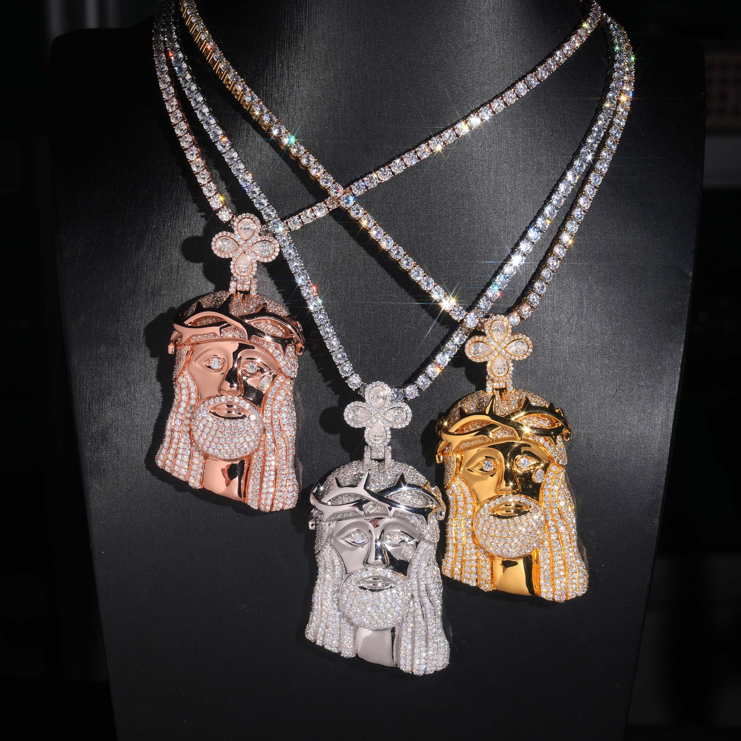 Moissanite Jesus Face Pendant 14K Gold