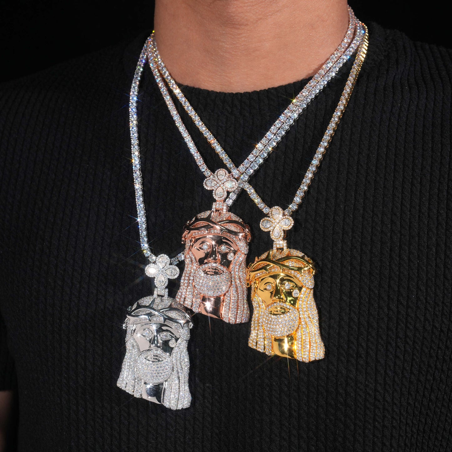 Moissanite Jesus Face Pendant 14K Gold