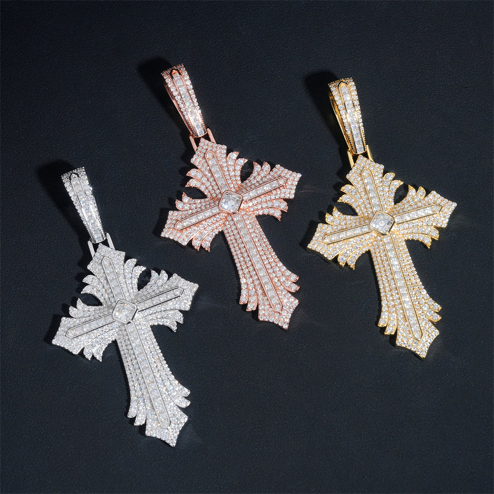 Moissanite Abstract Cross Pendant 14K Gold