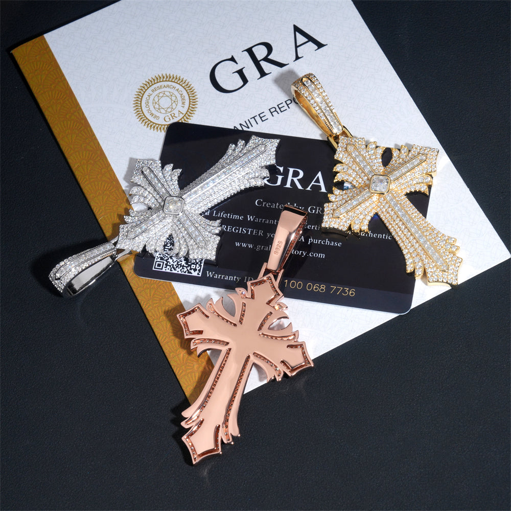 Moissanite Abstract Cross Pendant 14K Gold