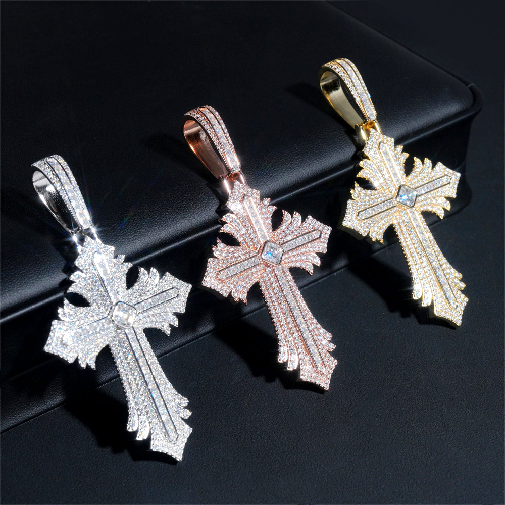 Moissanite Abstract Cross Pendant 14K Gold