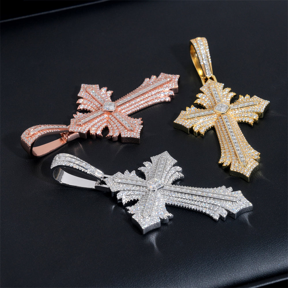 Moissanite Abstract Cross Pendant 14K Gold