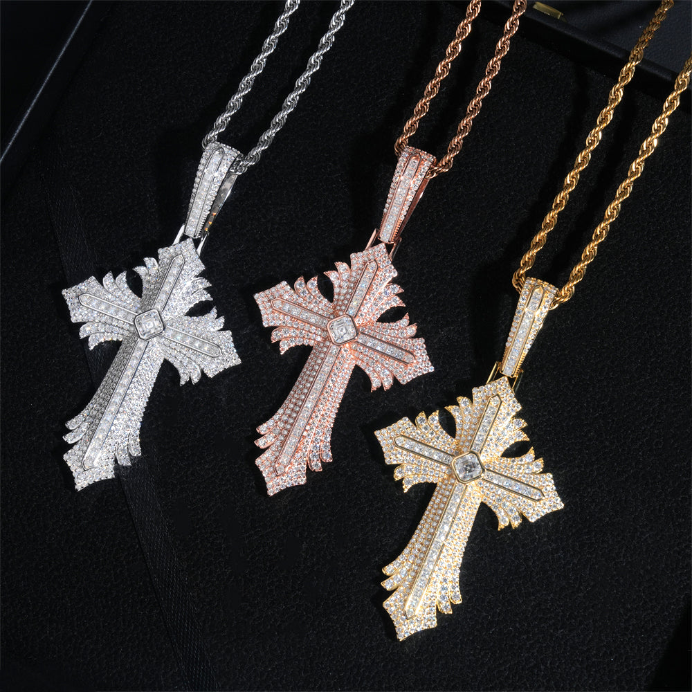 Moissanite Abstract Cross Pendant 14K Gold