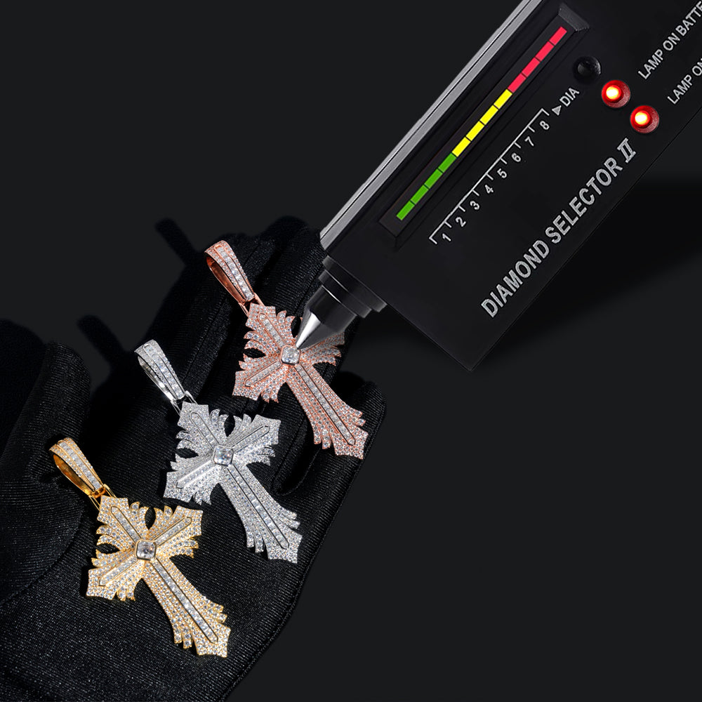 Moissanite Abstract Cross Pendant 14K Gold