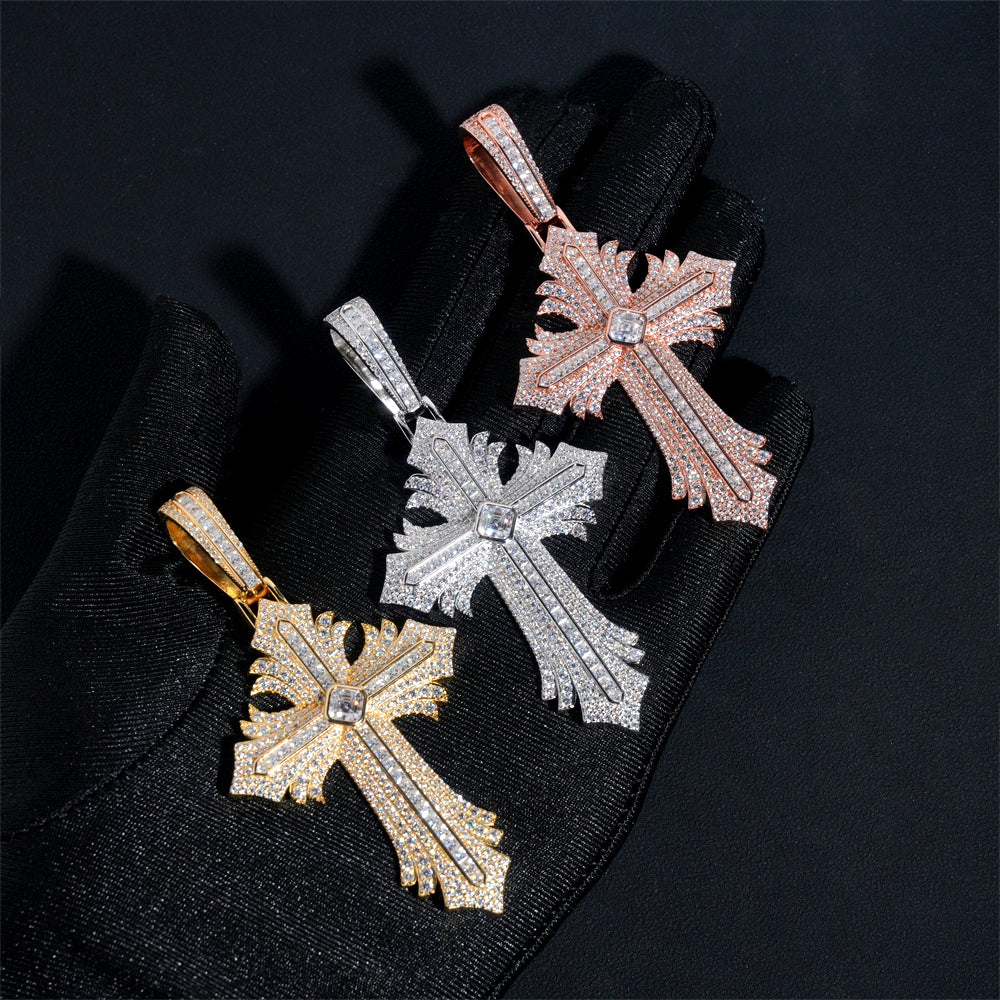 Moissanite Abstract Cross Pendant 14K Gold