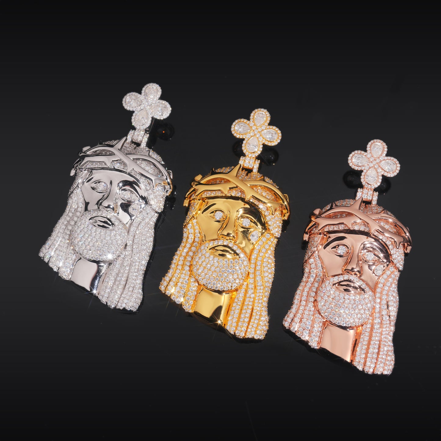 Moissanite Jesus Face Pendant 14K Gold