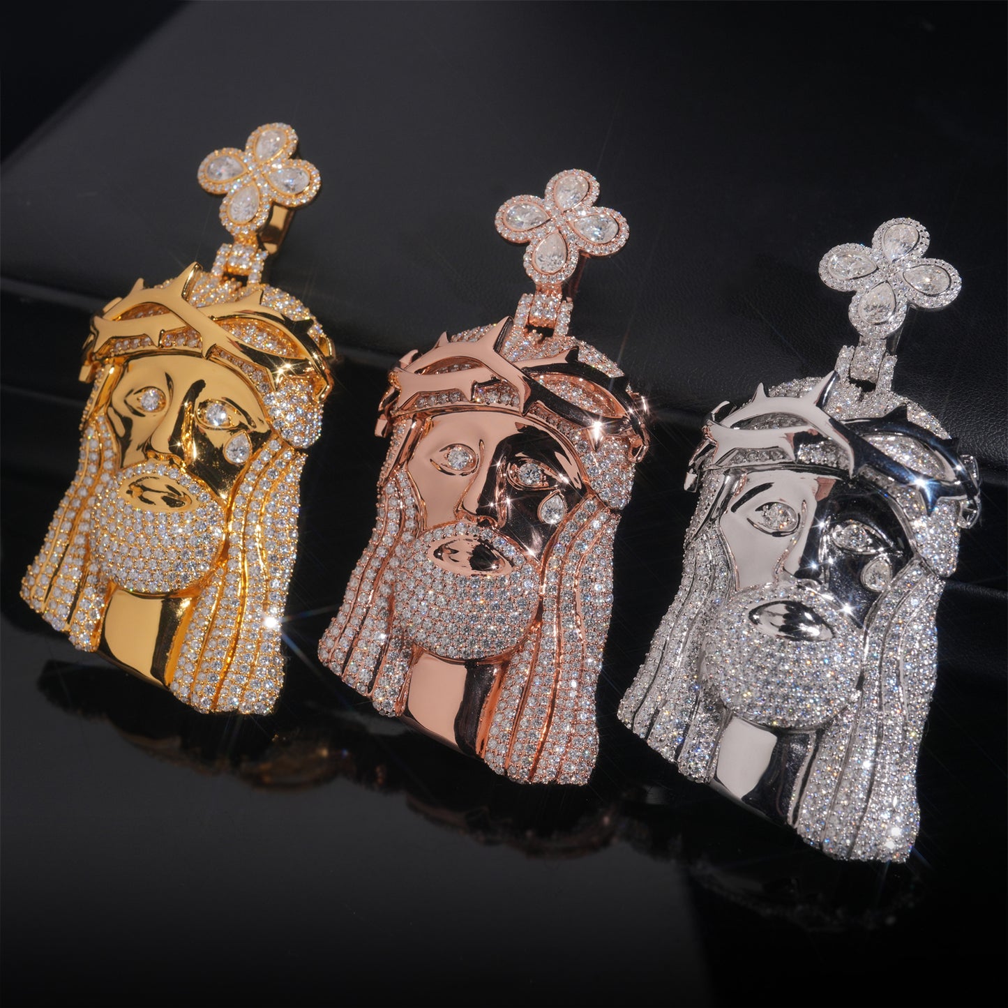 Moissanite Jesus Face Pendant 14K Gold