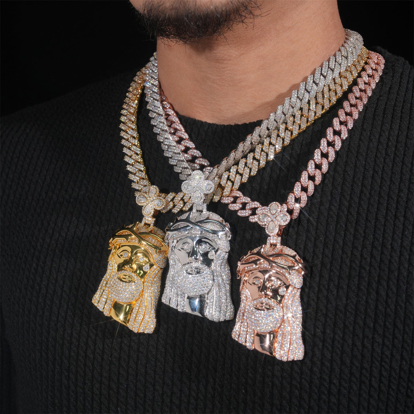 Moissanite Jesus Face Pendant 14K Gold