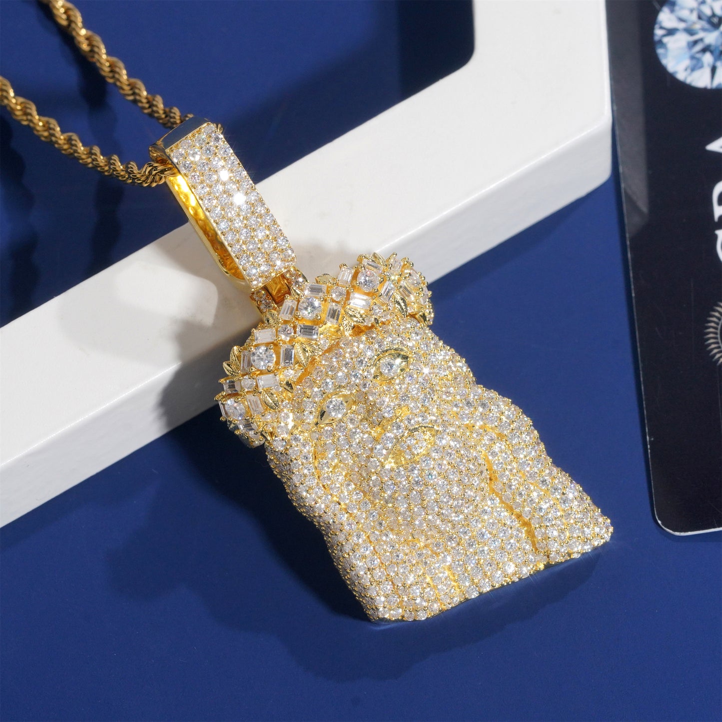 Moissanite Jesus Pendant 14K Gold