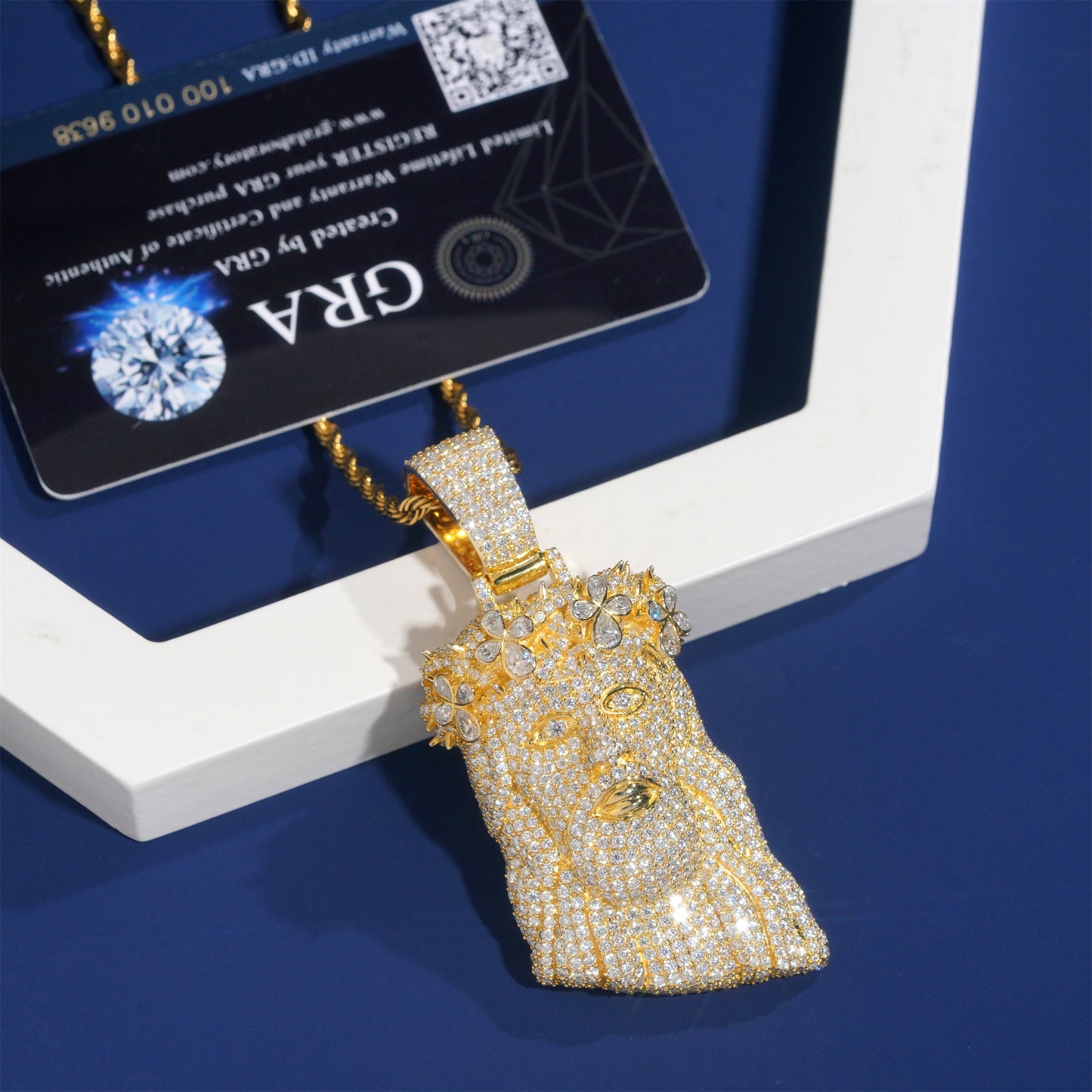 Moissanite Jesus Pendant Flower Crown 14K Gold